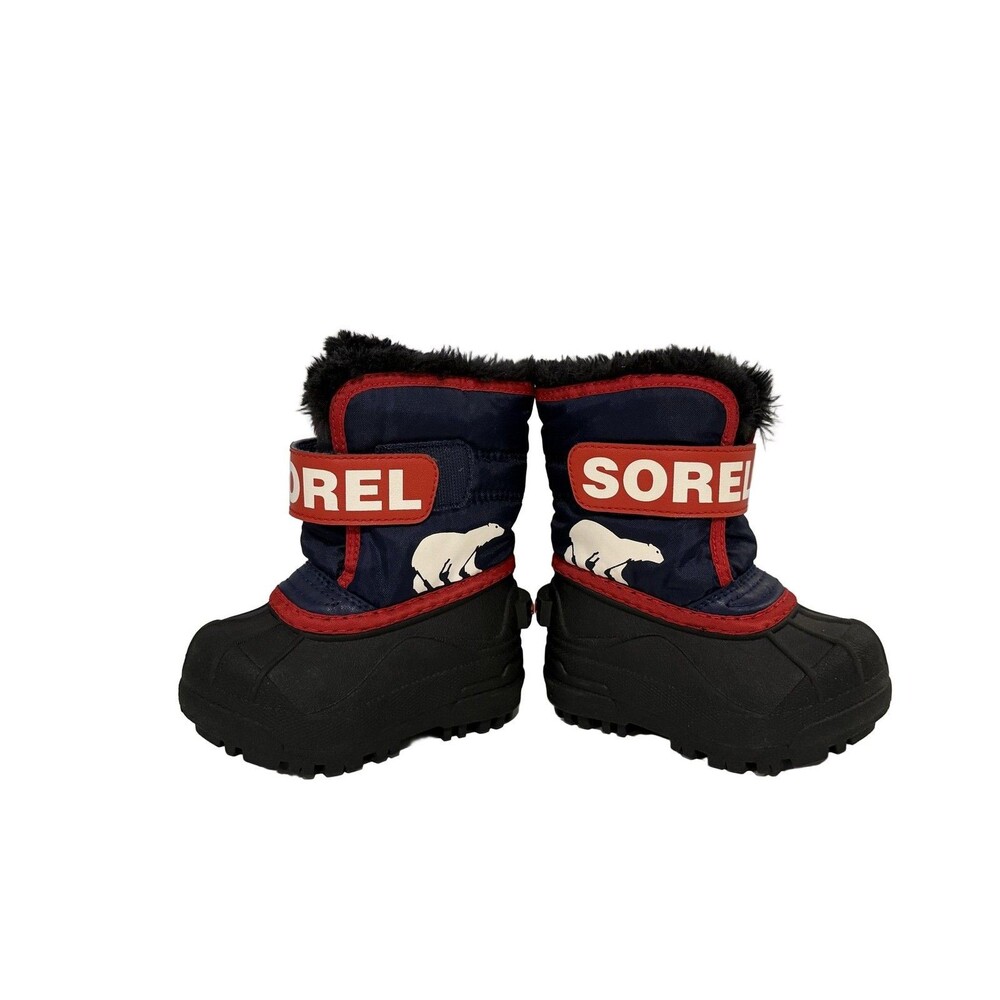 Sorel Snow Commander Winter Boots Kids Unisex Size 5 Navy Blue Waterproof